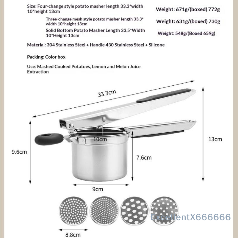 Home Cooking Kitchen - Stainless Steel Potato Ricer Heavy Duty