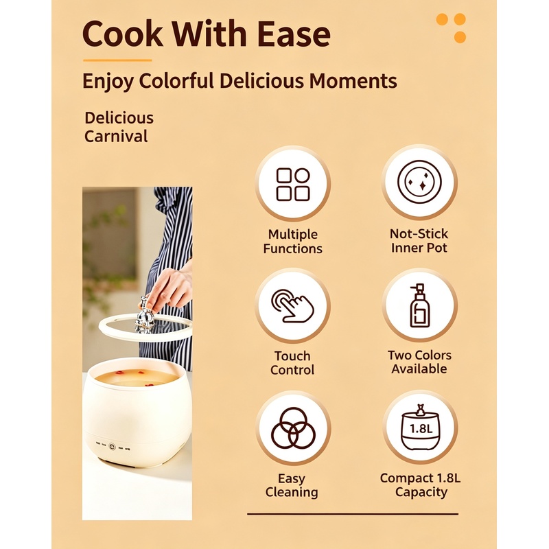 1pc 1.8L Mini Electric Cooker  - огляд і ціна Hot Pot Portable Dual